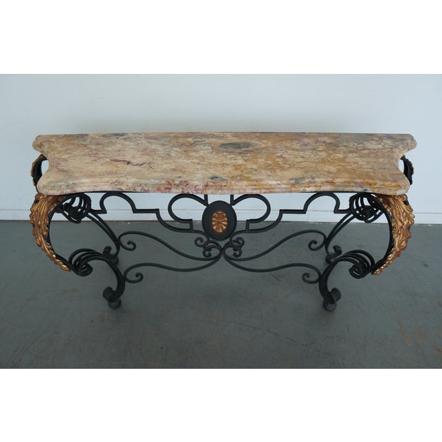Hollywood Regency Vintage Iron & Marble Console Table For Sale - Image 3 of 17