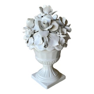Mid 20th-Century Italian Terraglia Bianca (Creamware) Topiary Lidded Pedestal Container For Sale