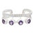 Dainty Amethyst & Zircon Open Cuff Ring in 925 Silver, Size 7 For Sale