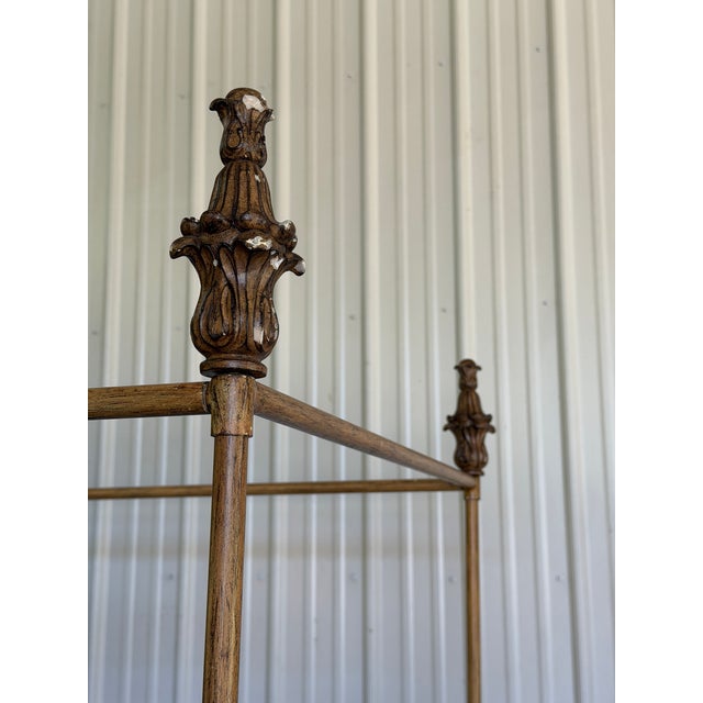 Pair of Vintage Faux Bamboo Metal Twin Four-Poster Canopy Beds For Sale - Image 10 of 12
