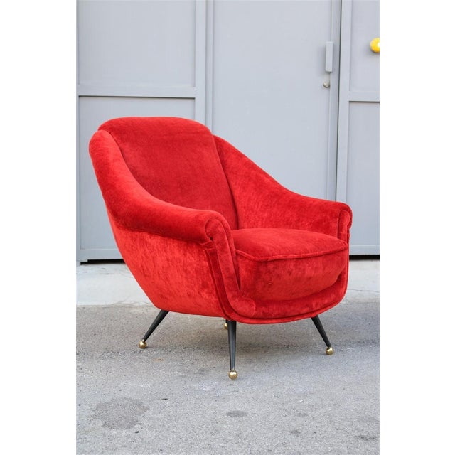 Black Armchairs in Red Velvet from Framar, 1950s, Set of 2 For Sale - Image 8 of 15