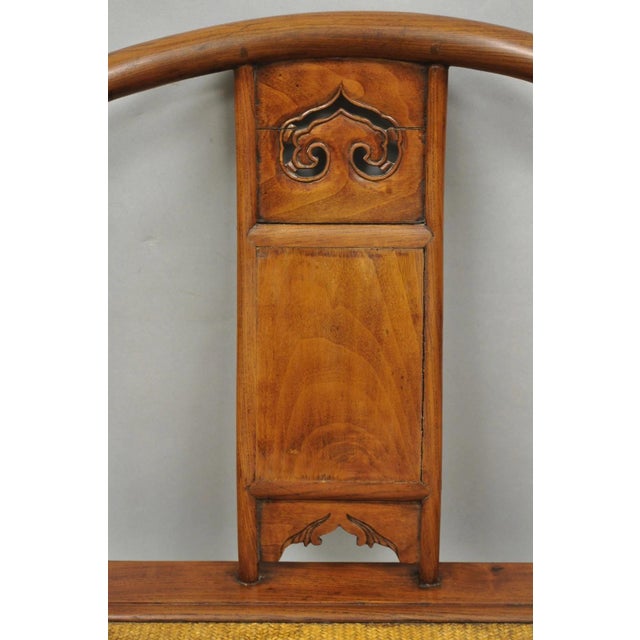 Antique Chinese Elm Hardwood Horseshoe Oriental Huanghuali Lounge Arm Chair For Sale - Image 4 of 16