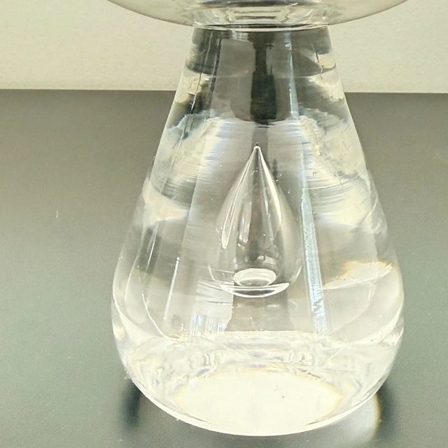 Glass Vintage Val St Lambert Crystal Candleholders MCM Teardrop Pair 4.5" ~ Belgium For Sale - Image 7 of 11