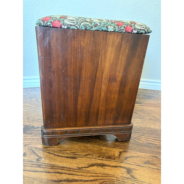 Brown Art Deco Wood Vanity Bench With William Morris Golden Lily Upholstery For Sale - Image 8 of 12