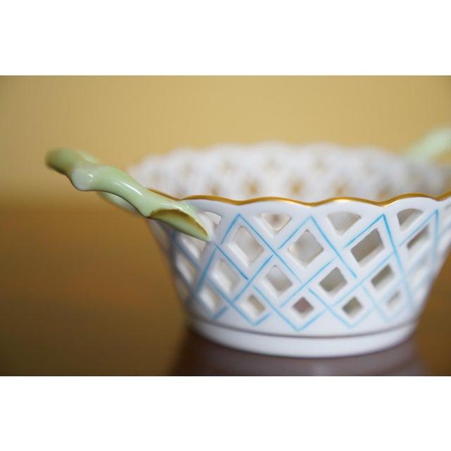 Early 20th Century Vintage Herend Hungary Chinese Flower Openwork Porcelain Basket With Handles For Sale - Image 5 of 8