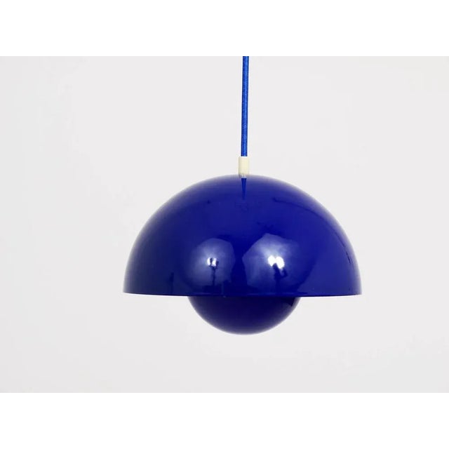 Blue Danish Blue Enameled Flowerpot Pendant Lamp by Verner Panton for Louis Poulsen, 1969 For Sale - Image 8 of 11