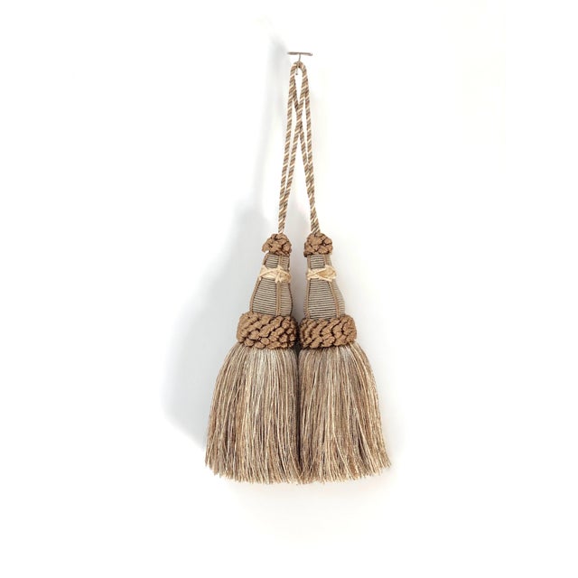 Sage Green Key Tassels With Looped Ruche - a Pair For Sale - Image 12 of 12