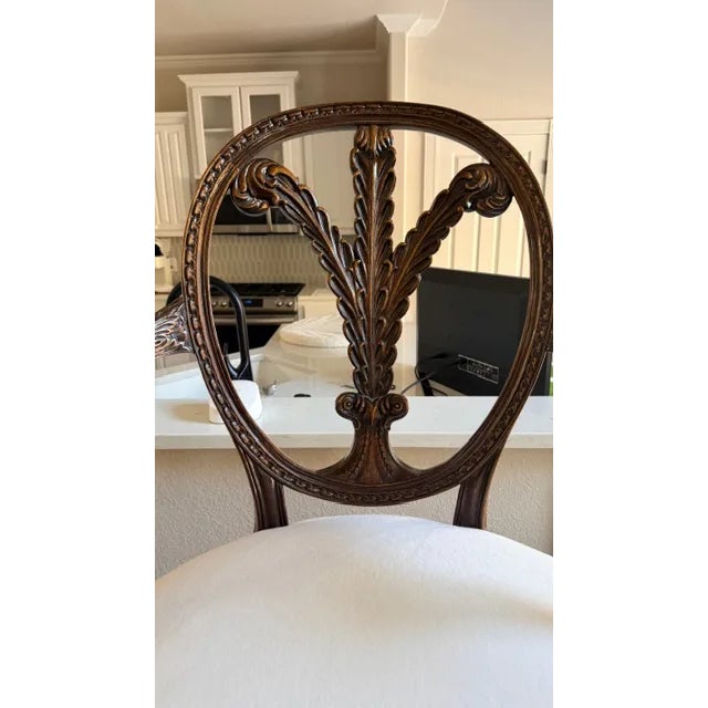 One Antique White Armed Accent Chair. Recovered in Dallas, TX. Used for display only. Pre-owned but in excellent...