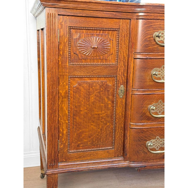 Antique Edwardian Quartersawn Oak Mirrored Sideboard Buffer Server For Sale - Image 10 of 18