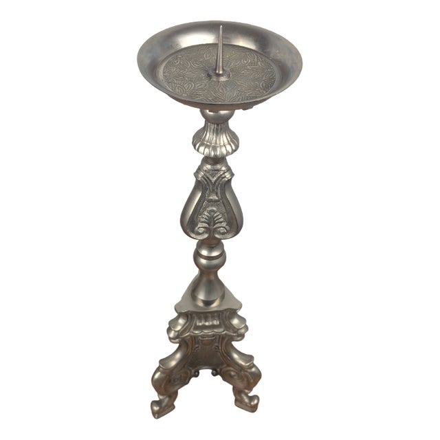 Pewter Candlesticks with Rococo Decoration, Set of 2 For Sale