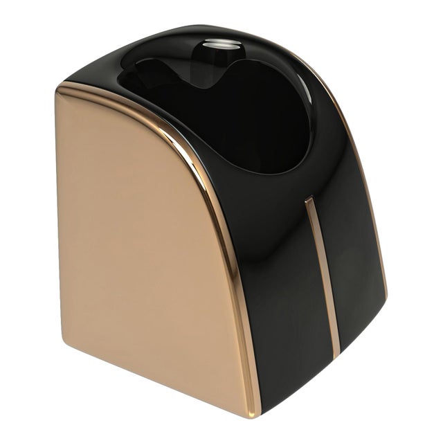 Art Deco "Falce" Ice Bucket With Bronze, Stainless Steel, Walnut, Handmade For Sale - Image 3 of 9