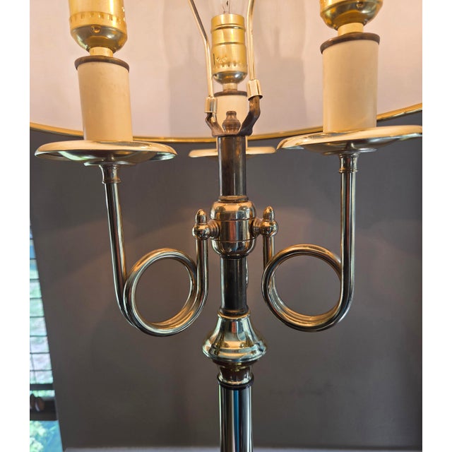 Vintage Brass Bouillotte Horn 3-Arm Lamp For Sale In Indianapolis - Image 6 of 13