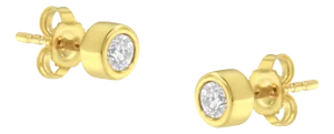 10K Yellow Gold 1/4 Cttw Round Brilliant-Cut Near Colorless Diamond Bezel-Set Stud Earrings (H-I Color, I1-I2 Clarity) - 2 Pieces