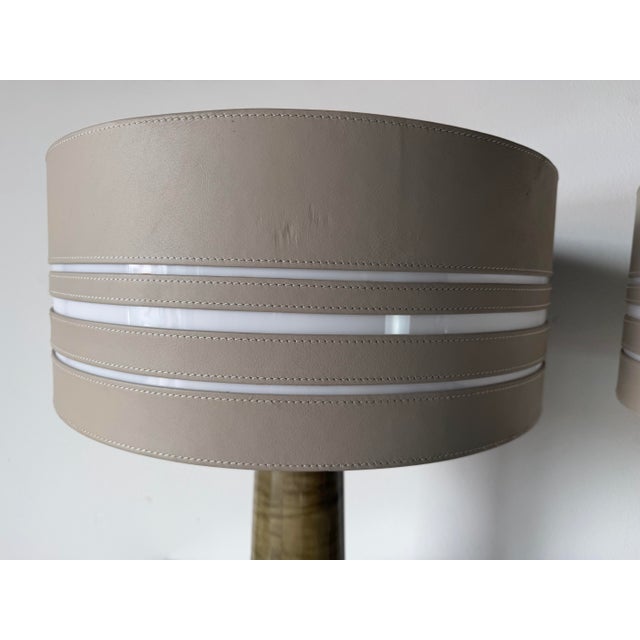 Bentley Home “Morpeth” Italian Luxury Leather & Burl Wood Table Lamps - A Pair For Sale In Miami - Image 6 of 12