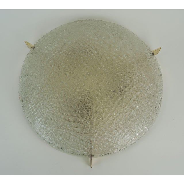 Silver Vintage Ice Glass Ceiling Lamp Flush Mount with Relief Surface from Kaiser-Leuchten, 1960s For Sale - Image 8 of 18