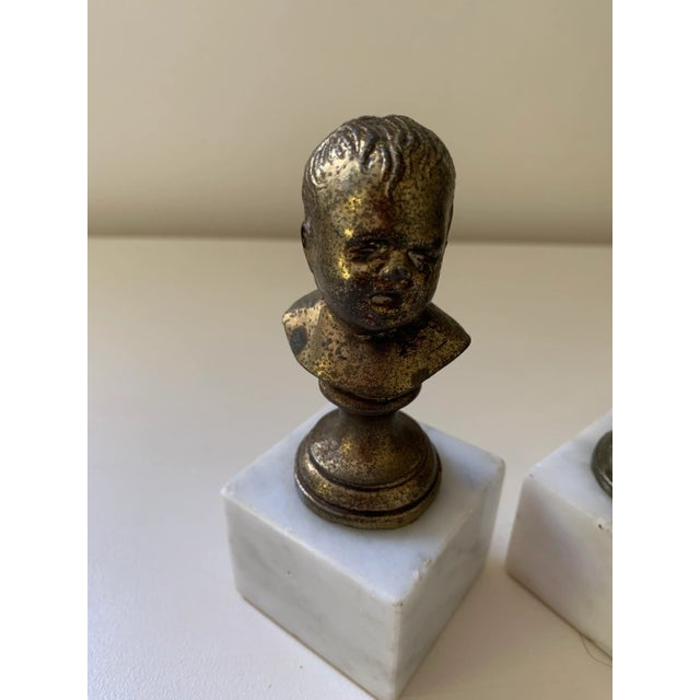 Vintage Brass & Marble Child Busts Bookends - a Pair For Sale - Image 4 of 11