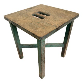 Early 20th Century Painted Oak Stool With Handle For Sale