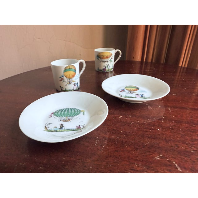 Victorian Mid 19th Century, Victorian Revival, Limoges France, Hot Air Balloon Demitasse Cup and Saucer - Pair For Sale - Image 3 of 11
