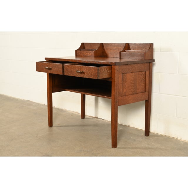 Early Gustav Stickley Mission Oak Arts & Crafts Writing Desk, Circa 1904 For Sale In South Bend - Image 6 of 15