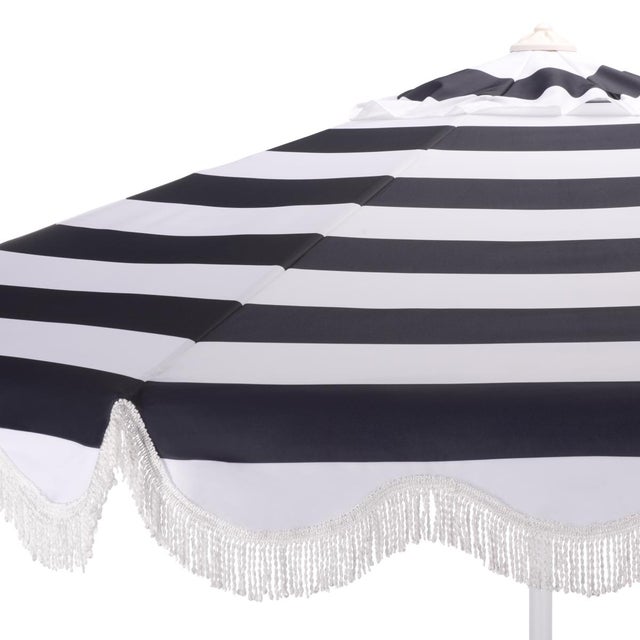 Spritely Home Lucerna 9 Ft Crank Umbrella, Navy Stripe/White Pole For Sale - Image 4 of 9