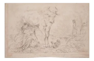 Filippo Palizzi - the Milking Girl - Original Etching by Filippo Palizzi - 1889
