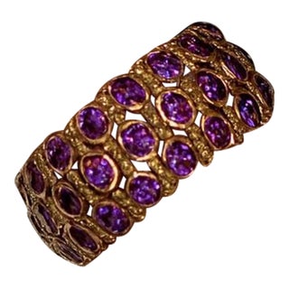 Bochic "Capri" Vintage Purple Amethyst & Green Amethyst Cuff Set In 18K & Silver For Sale