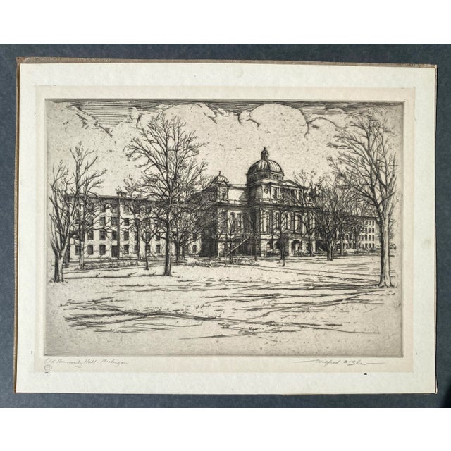 1920s Wilfred Shaw Old University Hall University of Michigan Etching For Sale - Image 4 of 4