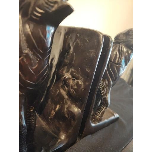 Vintage 1930s Art Deco Anglo-Indian Chocolate Bronze Elephant Bookends - Pair For Sale - Image 9 of 14