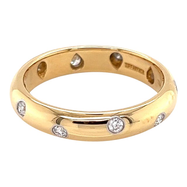 Tiffany & Co. Etoile Diamond 18k Gold Platinum Band Ring - Size 7.5 For Sale