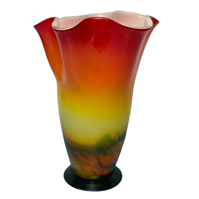 Murano Sunburst of Colors Art Glass Fazzoletto Vase For Sale - Image 12 of 18