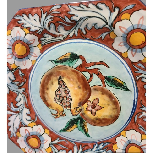 Italian Late 20th Century Italian Majolica Hand Painted Floral Pomegranate Platter Wall Hanging #2 For Sale - Image 3 of 6
