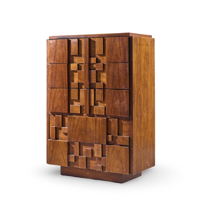Mid-Century Modern Lane Staccato Brutalist Mid Century Walnut Highboy Dresser For Sale - Image 3 of 7