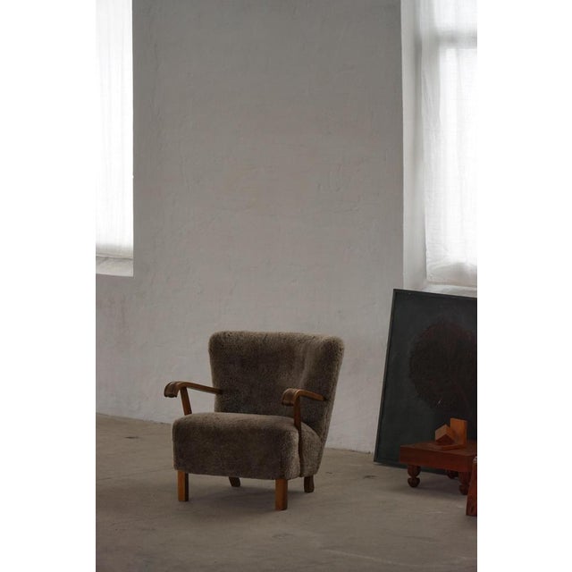 Wood Mid-Century Modern Lounge Chairs in Beech and Lambswool, Denmark, 1950s, Set of 2 For Sale - Image 7 of 18