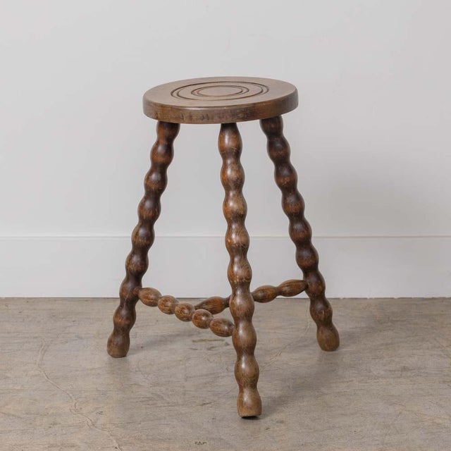 1940s Tall French Wood Tripod Stool For Sale - Image 4 of 11