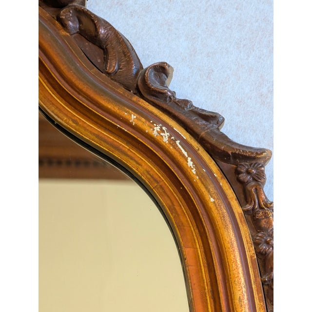Wood Pair of Vintage Hollywood Regency Gilt Wall Mirrors With Ornate Rococo Frames For Sale - Image 7 of 8