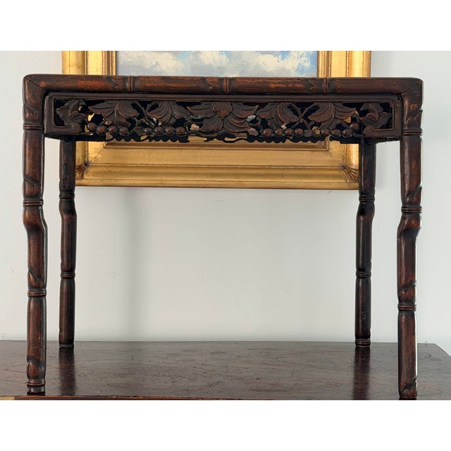Small Chinese Hardwood Table With Hand Carved Apron. For Sale - Image 12 of 14