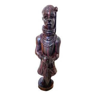 Vintage Hand Carved Sculpture of an Ebony Hardwood Figure of a Young Benin Man For Sale
