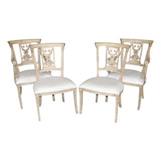 Set of 4 19th C. Italian Directoire Style Painted Dolphin Arm Dining Chairs For Sale