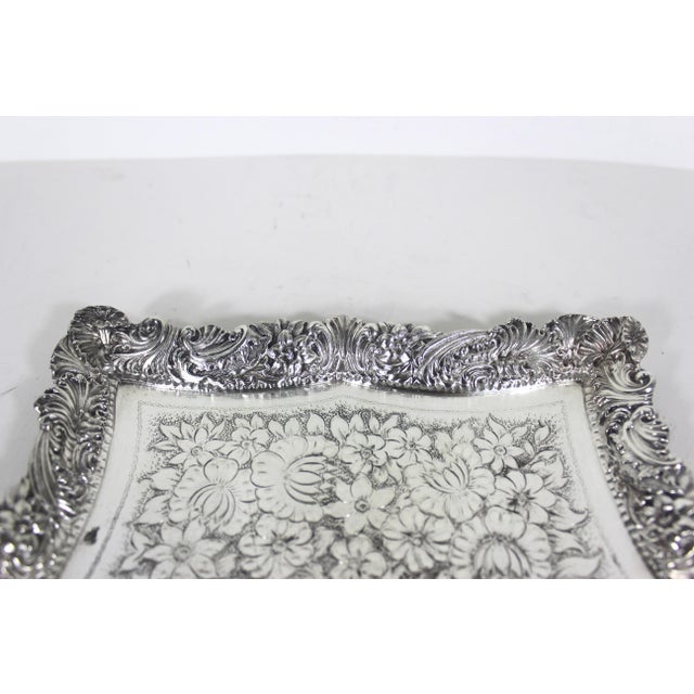 Ornate Silver Plated Square Tray Platter Vintage Plate Embossed Chased Serving For Sale - Image 4 of 14
