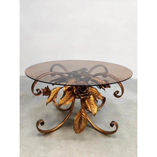 Mid-Century Gold Gilded Coffee Table Bouquet of Roses, 1960s For Sale - Image 6 of 6