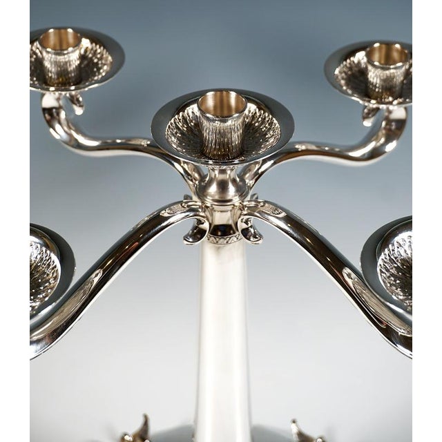 Metal Art Deco Silver Candelabras with Palmette Decoration, Spain, 1934, Set of 2 For Sale - Image 7 of 13