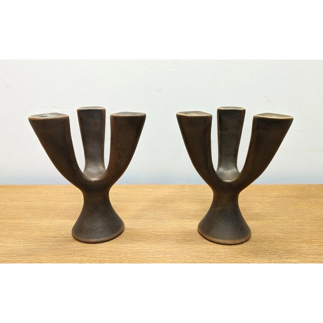 1960s French Modernist St. Clement Ceramic Sapho Candelabra's For Sale - Image 5 of 8