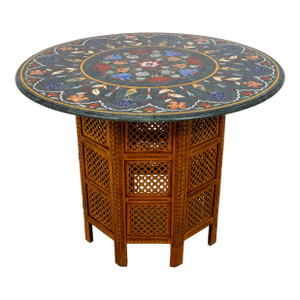 Pietra Dura Inlaid Marble Top Anglo Indian Center Table