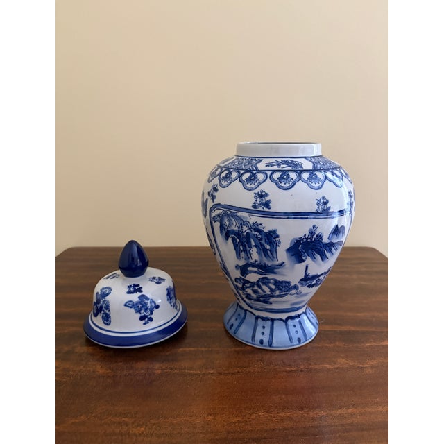 Ceramic Chinoiserie Blue and White Porcelain Ginger Jar For Sale - Image 7 of 7