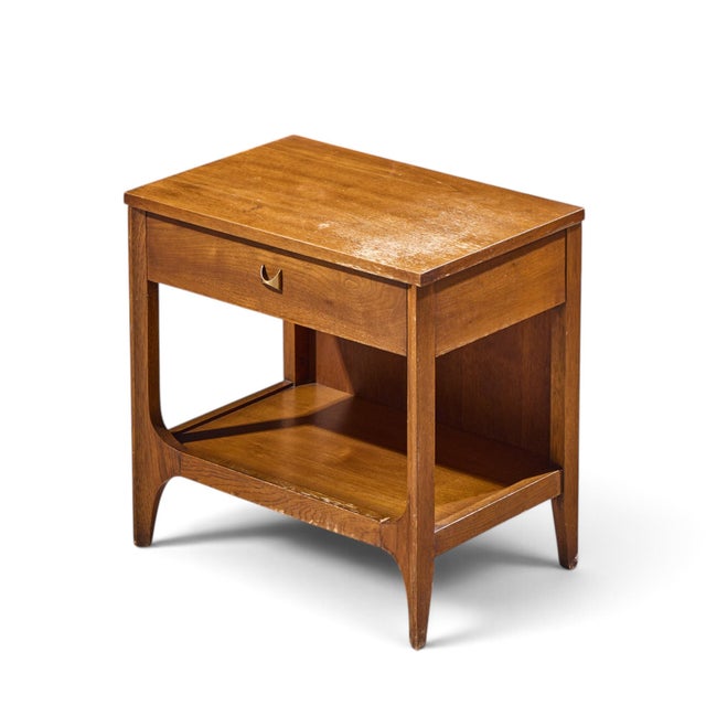 Wood Broyhill Brasilia Mid Century Walnut and Brass Nightstand For Sale - Image 7 of 7
