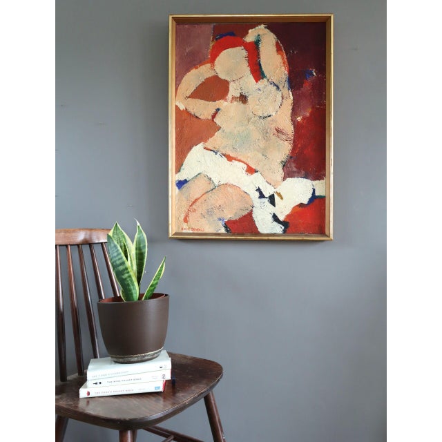 Mid-Century Modern Mid-Century Modern 'Reclining Figure in Red' Abstract Figurative Oil Painting by Swedish Artist Hans Osswald (1919-1983), Framed For Sale - Image 3 of 13
