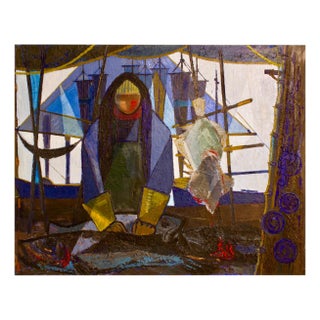 Carlo Rosberg, The Fisherman, 1955, Oil on Canvas For Sale