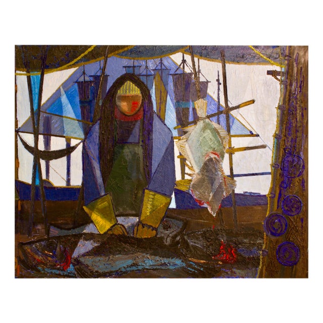 Carlo Rosberg, The Fisherman, 1955, Oil on Canvas For Sale