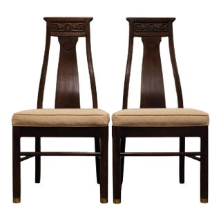 Set of 2 High End Walnut Asian Chinoiserie Dining Side Chairs For Sale