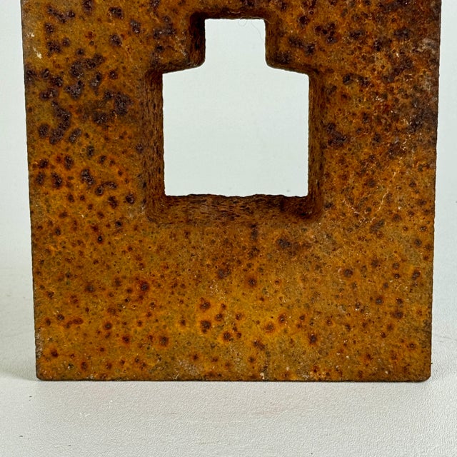 Metal Unique Salvaged Heavy Solid Metal Object With House/Bottle Design as Art Sculpture For Sale - Image 7 of 10